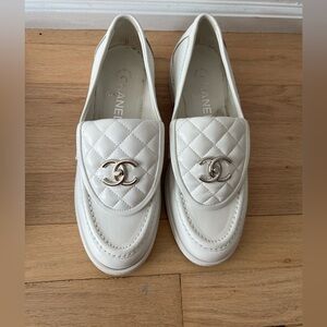 Chanel Interlocking CC Logo Leather Loafers